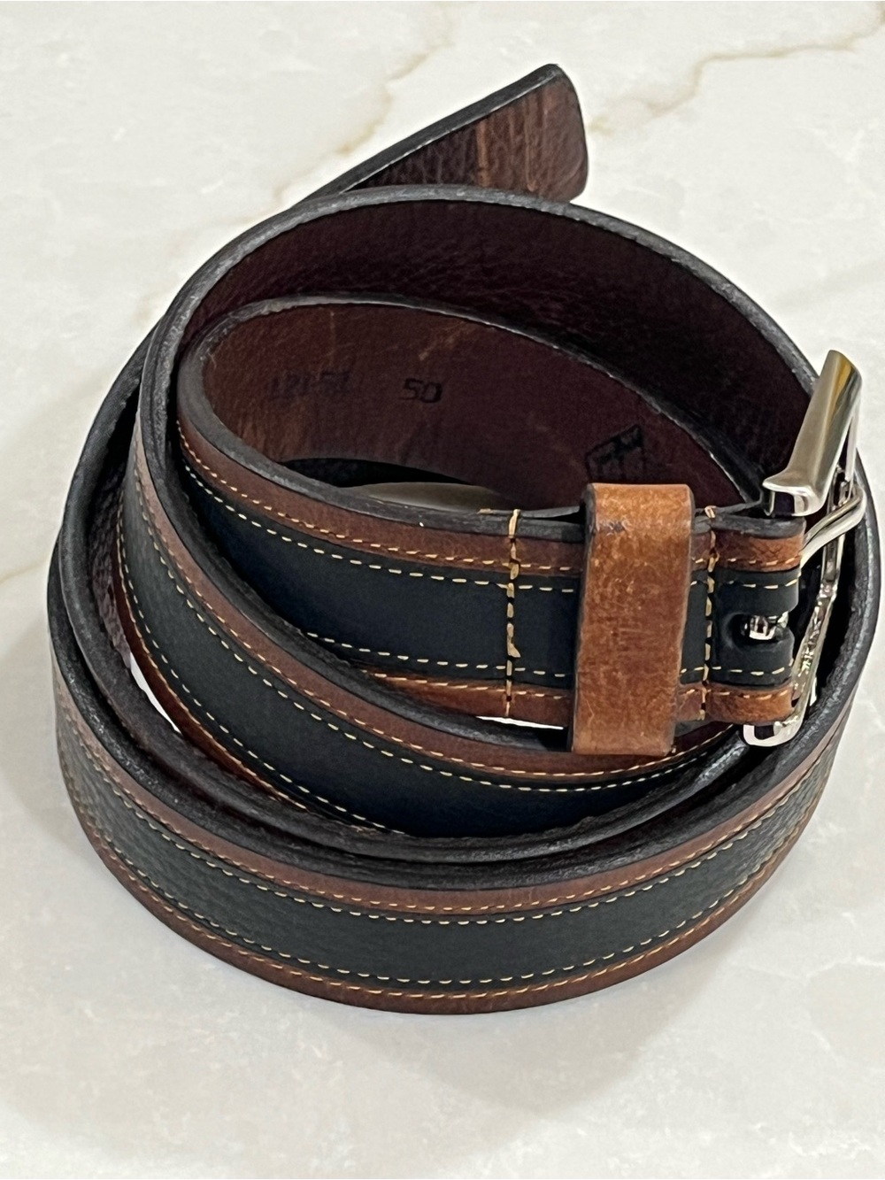 Lejon Men’s Belt 50 Brown Black Oil Tanned Harness Leather Made in USA Mod 12151